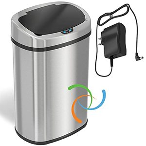 lot 33000325 image: SensorCan 13 Gallon Battery-FREE Automatic Sensor Kitchen Trash Can with Power Adapter, Oval Shape Stainless Steel Garbage Bin with AC Plug