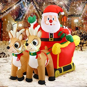 lot 33000338 image: Joiedomi 6 FT Long Christmas Inflatable Santa Claus on Sleigh, Inflatable Christmas Yard Decorations with Build-in LED Blow Up Self-Inflatable for Christmas Party Outdoor Yard Garden Lawn D�cor
