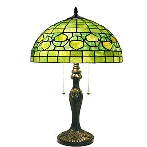 lot 33000229 image: ZJART Tiffany Lamp Green Stained Glass Table Lamp W16H24 Inch Bedside Nightstand Desk Reading Lamp Work Study Desktop Light Decor Home Kids Bedroom Living Room Office Pull Chain Switch