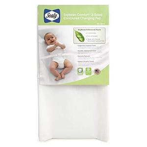 lot 33000234 image: Sealy Soybean Comfort Waterproof 3-Sided Contoured Baby Diaper Changing Pad for Dresser or Changing Table - White, 32 x 16