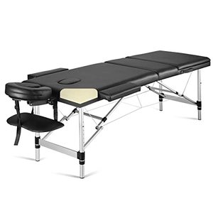 lot 33000235 image: Portable Massage Table Professional Massge Bed 3 Fold 82 Inches Height Adjustable for Spa Salon Lash Tattoo with Aluminum Legs Carrying Bag Accessories Black