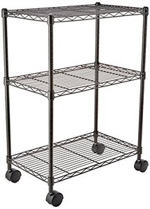 lot 33000259 image: Amazon Basics 3-Shelf Adjustable, Heavy Duty Storage Shelving Unit on 4 Wheel Casters, Metal Organizer Wire Rack, Black (23.2L x 13.4W x 32.75H)