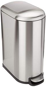 lot 33000262 image: Amazon Basics 40 Liter  10.5 Gallon Soft-Close, Smudge Resistant Trash Can with Foot Pedal for Narrow Spaces - Brushed Stainless Steel