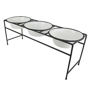 lot 33000273 image: Platinum Pets Modern Triple Diner Feeder with Stainless Steel Dog Bowls, Large, Pearl White