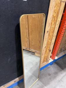 lot 1004 image: Gold tone framed full length mirror with option to hang over the door