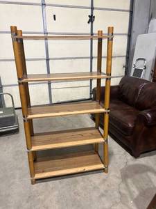 lot 1021 image: Wood shelving unit 65 x 36 x 14 in