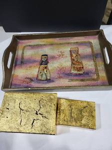 lot 1148 image: Serving tray 18x11.5, 2 decorative boxes