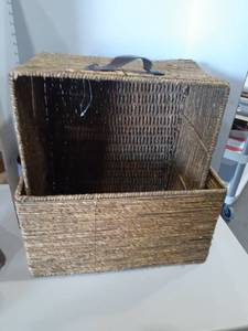 lot 1164 image: (2) Wicker baskets for storage. 10 x 20 x 16