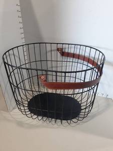 lot 1167 image: Wire basket with leather handle