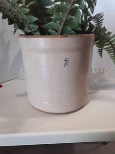 lot 1188 image: Pottery crock with no. 2 on side and faux greenery