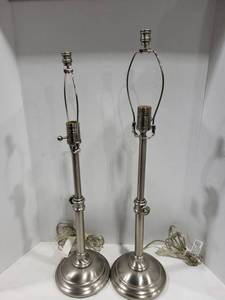 lot 1218 image: Brush nickel adjustable to height table lamps