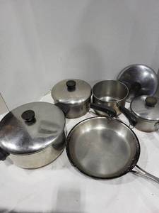 lot 1241 image: Revere Ware pots, pans copper bottom, skillet