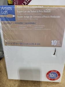 lot 1257 image: Artists Loft 10 pack canvas 8x10, front canvas has a hole