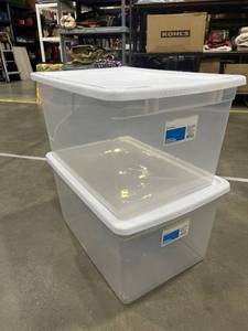 lot 1596 image: Room Esentials 66 qt storage totes and lids (2)