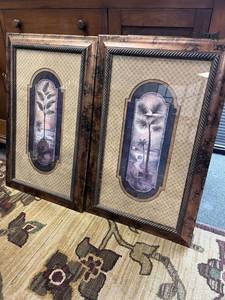 lot 2006 image: Framed palm tree decor pair 32 x 20 in