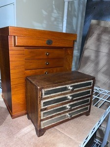 lot 1159 image: Homde wood jewelry box NEW 13 x 12 x 8 in with smaller box with drawers