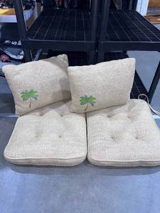 lot 1418 image: Outdoor chair seat cushions and accent pillows (2 sets)