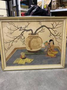lot 1599 image: Framed signed Hazel Merton Oriental painting 28 x 34 in