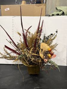 lot 1671 image: Faux floral arrangement in brass pot