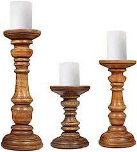 lot 4976 image: Valerie Natural 3-Piece Woodlike Pedestal Candle Holders Set