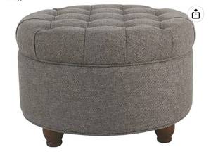 lot 68010 image: Large Button Tufted Woven Round Storage Ottoman