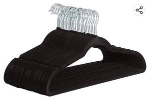 lot 68016 image: Amazon Basics Slim, Velvet, Non-Slip Suit Clothes Hangers, BlackSilver - Pack of 30
