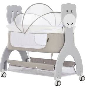 lot 68046 image: Dream On Me Cub Portable Bassinet in Grey, Multi-Use Baby Bassinet with Locking Wheels, Large Storage Basket, Mattress Pad Included, JPMA Certified