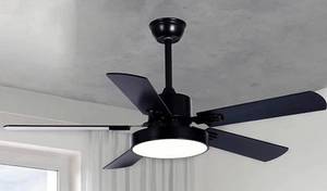 lot 68075 image: STERREN 52 Inch Black Ceiling Fan with Light, Modern Low Profile Flush Mount Ceiling Fan with Lights Remote Control, Large Wood Samrt LED Ceiling Fan for Farmhouse Garage