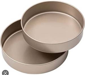 lot 68086 image: Bakestudio Round Cake Pans Set of 2, Tier Deep Baking Pans for Party, Non-Toxic Nonstick Durable, Warp-Resistant Food Safe Coating, Gold (9.2 Inch & 8.3 Inch)