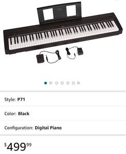 lot 68103 image: YAMAHA P71 88-Key Weighted Action Digital Piano with Sustain Pedal and Power Supply