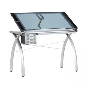 lot 68109 image: Futura Collection 38 in. W SilverBlue Glass Metal and Glass Craft Table with Storage and Angle Adjustable Top
