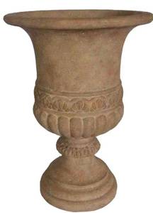 lot 68120 image: 21.25 In. H Stone Scroll Band Urn In Aged Ivory Finish