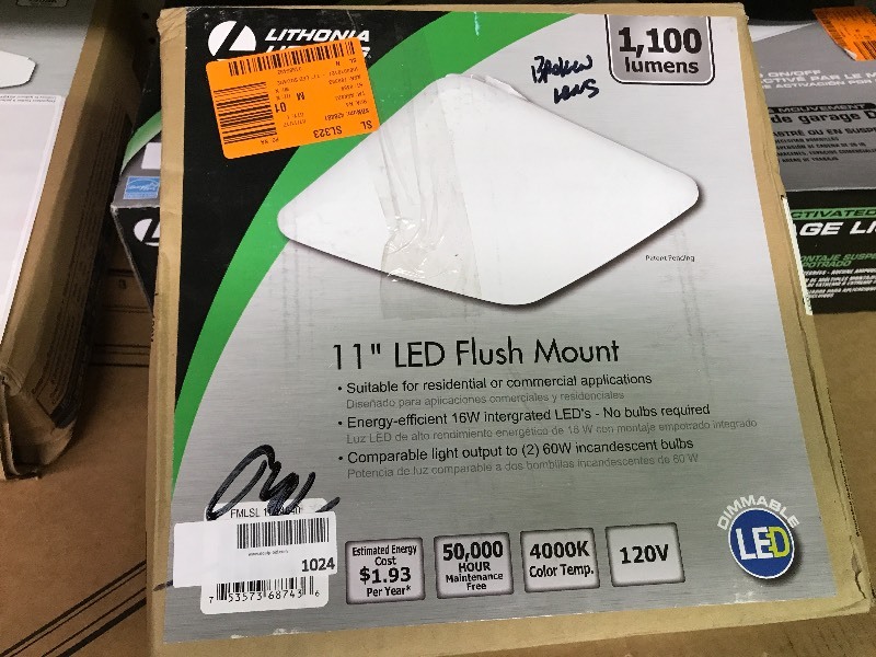 lot 1024 image: Lithonia Lighting 11 LED Flush Mount Light- Cracked Lens