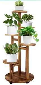 lot 14528 image: GEEBOBO 5 Tiered Tall Wood Plant Stand for Indoor Outdoor, Walnut