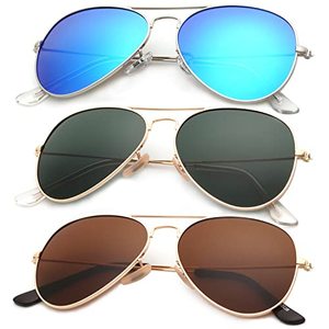 lot 14546 image: KALIYADI Polarized Aviator Sunglasses for Men Women Metal Sun glasses UV Blocking, 3 PACK (Blackish greenBlueBrown, 58mm)