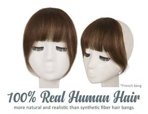 lot 14547 image: Clip in Bangs, 100% Human Hair Bangs Extensions, WashableDyeable(French-Golden Chestnut Brown)