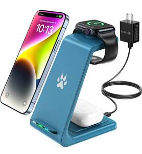 lot 14562 image: Wireless Charger, 3 in 1 Wireless Charging Station Compatible with iPhone 1413 Pro131211ProSEXSXR8 Plus,Fast Wireless Charging Stand Dock for Apple Watch, Airpods 32Pro(wAdapter)