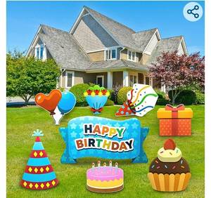 lot 26573 image: STORMWIND Large Size 8 Pack Colorful Happy Birthday Yard Signs with Stakes. Uniquely Designed Outdoor Birthday Party Lawn Signs with Vivid Color. Yard Decorations Perfect for Kids.