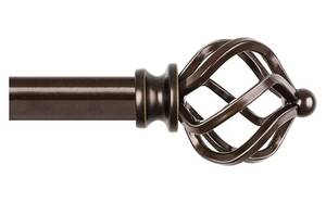 lot 26574 image: KAMANINA 34 Inch Curtain Rod Single Window Rod 28 to 48 Inches (2.3-4 Feet), Twisted Cage Finial, Bronze