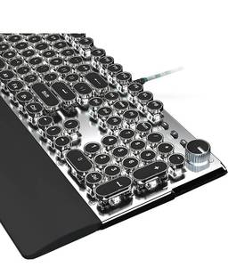 lot 26579 image: TISHLED Black Typewriter Style Mechanical Gaming Keyboard White LED Backlit, 104-Key Anti-Ghosting Blue Switch Retro Wired USB