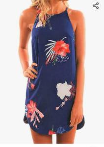lot 26588 image: Womens Casual Sleeveless Floral Mini Dress Summer Beach Halter Neck Dresses XL