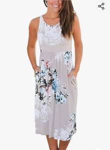 lot 26589 image: OURS Women Summer Sleeveless Floral Print Racerback Midi Sun Dresses with Pocket 2XL