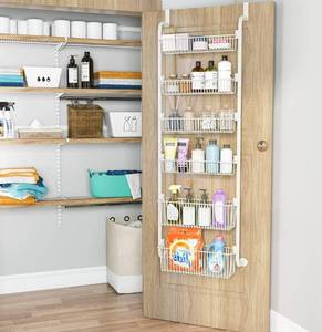 lot 26605 image: Over the Door Pantry Organizer, 1Easylife 6-Tier Pantry Door Organization and Storage, Heavy-Duty Metal Hanging Kitchen Spice Rack Can Organizer(4x4.722x5.9 Width Baskets, Cream White)