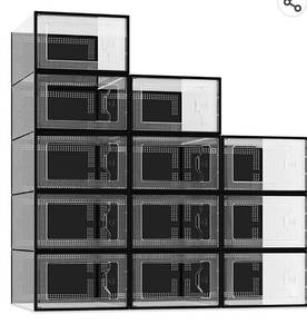 lot 26607 image: SEE SPRING Large 12 Pack Shoe Storage Box, Clear Plastic Stackable Shoe Organizer for Closet, Space Saving Foldable Shoe Rack Sneaker Containers Bins Holders (Black)