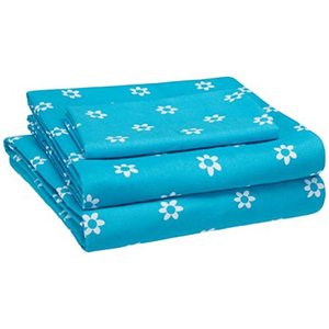lot 26608 image: Basics Kids Sheet Set - Soft, Easy-Wash Lightweight Microfiber - Twin, Blue Flowers