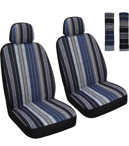 lot 26627 image: HAIYAOTIMES Baja Saddle Blanket Car Seat Covers Front Set with Seat Belt Pads, Washable Breathable Seat Covers for Cars, Universal Fit Interior Covers for Most Sedan Truck SUV, Airbag Compatible, Blue with bonus steering wheel cover