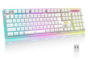 lot 26631 image: RedThunder K10 Wireless Gaming Keyboard, Rechargeable 3000mAh 2.4G LED Backlit Wireless Keyboard, Ergonomic Keyboard with Mechanical Feeling Keys for PC PS4 Xbox One Mac, Teclado Gamer, White