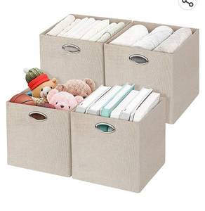 lot 26634 image: Lot of 2 Posprica Storage Cubes 12x12 Storage Bins, Fabric Drawers Organizer Basket, Beige