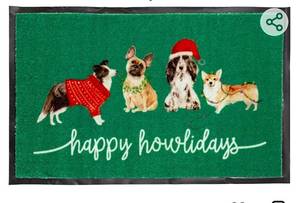 lot 26638 image: Pearhead Happy Howlidays Door Mat, Nonslip Rubber Backing Doormat, Outdoor Holiday Mat, Christmas D�cor Accessory