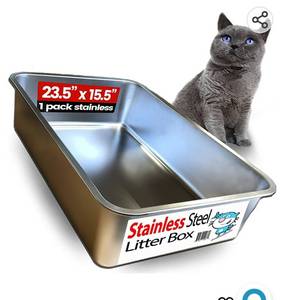 lot 26639 image: iPrimio Ultimate Stainless Steel Cat XL Litter Box - Never Absorbs Odor, Stains, or Rusts - No Residue Build Up - Easy Cleaning Litterbox Designed by Cat Owners (1 Pan